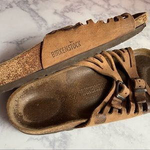 Birkenstock Granada Two Strap Brown Leather Cork Sandals